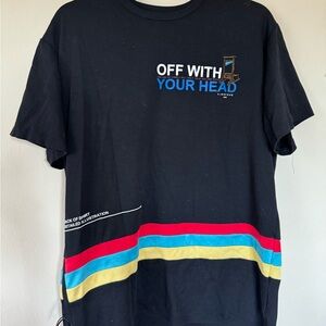 Black Graphic T-Shirt with Multicolor Stripes